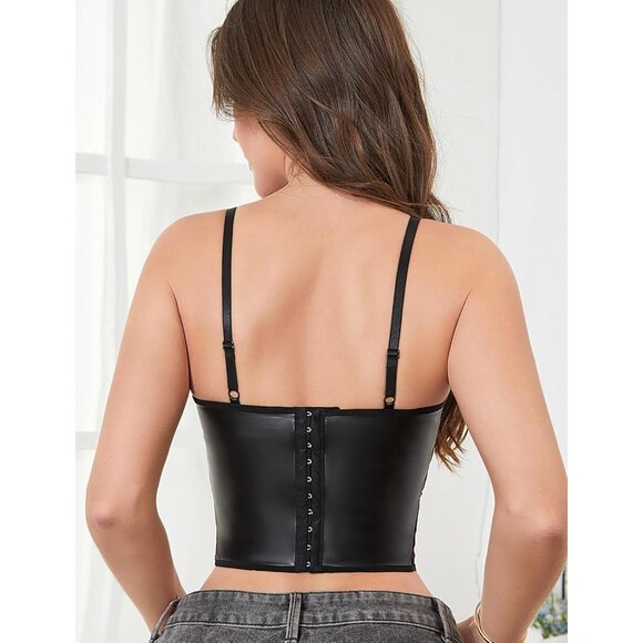 Women Black Red Laceup Bustier Corset Adjustable Drawstring Sleeveless Shapewear - Picture 2 of 5